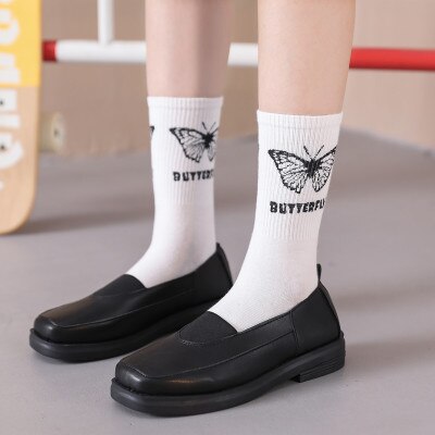 Black Butterfly Socks Women Streetwear Harajuku Crew Women Socks Hip-Hop Skateboard Socks For Women Men