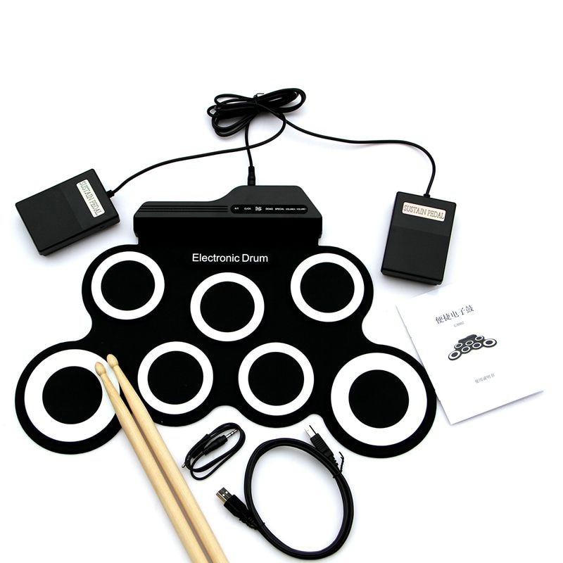 -Juego de Batería Electrónica/7 tambor electrónico/7 tonos/8 canción de demostración/7 almohadillas de batería FUNCIÓN DE metrónomo/entrada de instrumento externo disponible