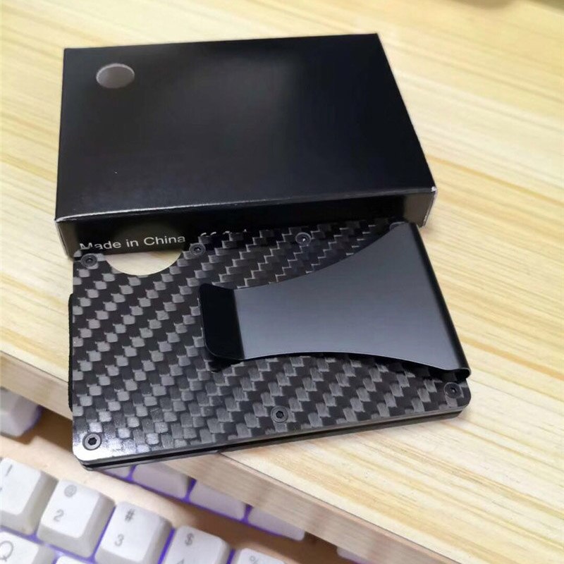 Carbon Fiber Credit Card Holder Minimalist Wallet Aluminum Metal Anti RFID Blocking Business Bank id Card Holder For Men: Coffee