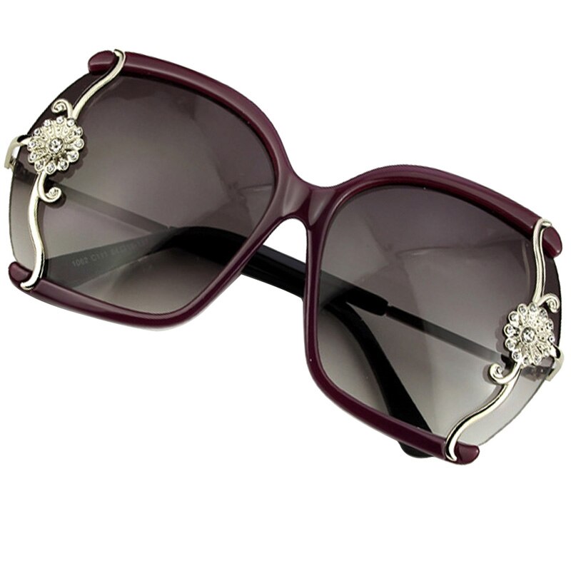 Luksus mærke solbriller til kvinder med fine blonder og rhinsten dekoration semi-rimless stel solbriller kvinder: Lilla rammestil
