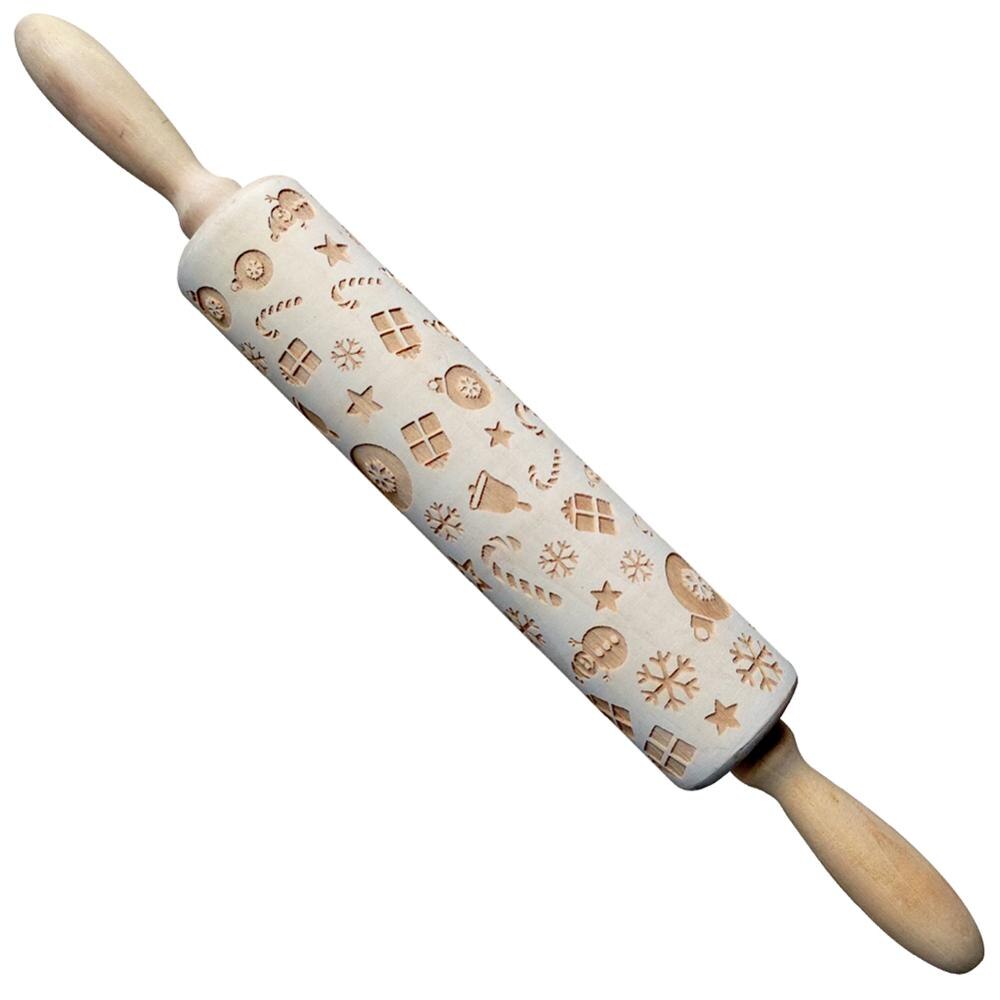 Kerst Sneeuwvlok Elanden Houten Deegroller Bakken Cookies Fondant Deeg Gegraveerde Roller DIY Tool Kerst Embossing Rolling Pin: 02