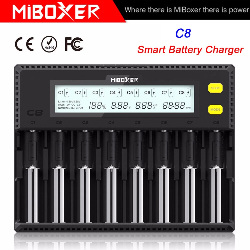 MiBOXER C8 18650 Battery Charger LCD Display 1.5A for Li-ion LiFePO4 Ni-MH Ni-Cd AA 21700 20700 26650 18350 17670 RCR123 18700