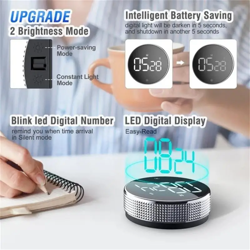 Magnetische Stopwatch Led Digitale Display Timer Keuken Studie Countdown Stille Timer Zelfgereguleerde Roterende Koken Elektronische Klok