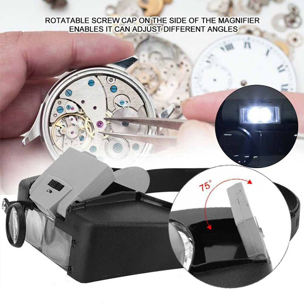 Lupa de microscopio con luz LED, lente de aumento de 1,5x 3X 6,5x 8X para casco, diadema de cristal, gafas de aumento para costura DIY o uso de reparación
