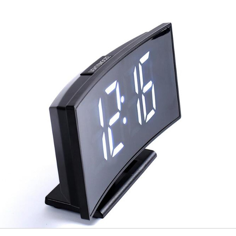 Electronic Clock Desktop Multi-function Alarm Clock Curved Mirror Clock External Power Supply