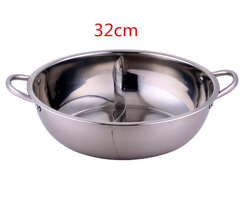 24-40cm Stainless Steel 1.5mm Thick Double Ear Soup Cooker Pot Twin Divided Cookware home Kitchen round induction cooker: two lattice  32cm