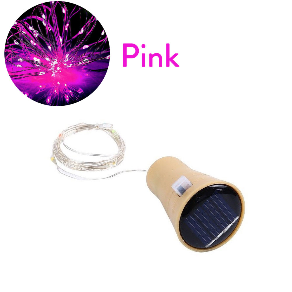 Botella de vino solar LED serie de luces Fairy lantern Home Garden fuente de alimentación durante las vacaciones de bodas 2M 202led decoración de lámparas de Navidad de corcho: Rosa / 0-5 W
