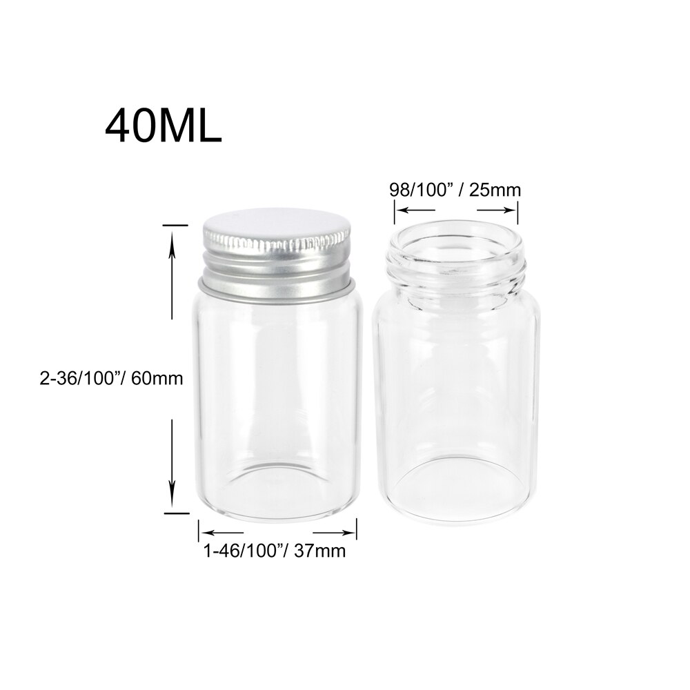 6Pc 25Ml 30Ml 40Ml 50Ml 60Ml 70Ml 80Ml 90Ml Mini Glas clear Fles Met Zilveren Schroef Aluminium Cap Voedsel Container Potten Flesjes: 40ml