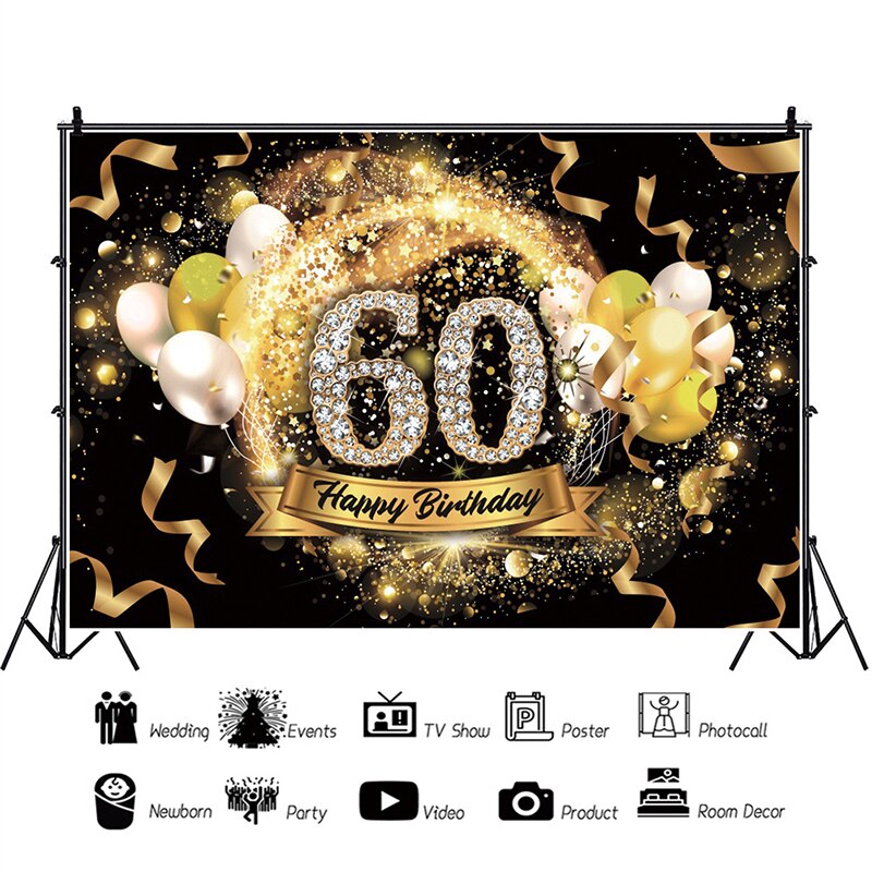 Décor de fond de fête d'anniversaire pour adulte, fournitures pour fête d'anniversaire de 30, 40, 50, 60 ans: N