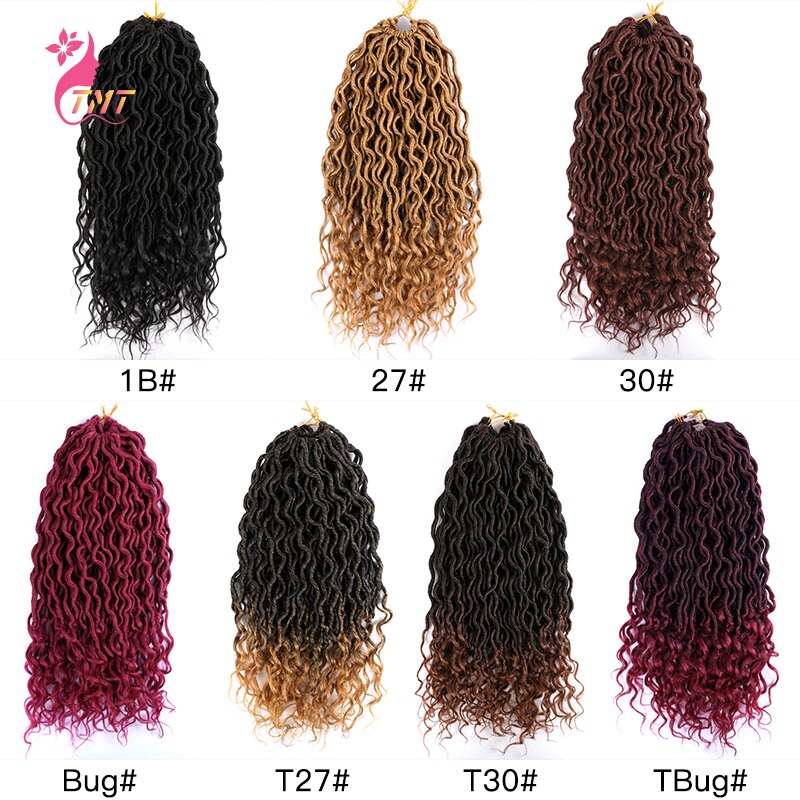 18" Faux Locs Curly Ends Crochet Hair Synthetic River Goddess Locs passion Twist Braiding Hair Extensions Faux Locs Curly Braids