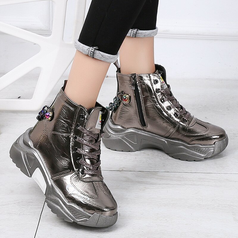 Winter Schoenen Vrouwen Mode Platform Sneakers Met Bont Dames Chunky Pluche Schoeisel Hoge Top Vrouwelijke Warme Zapatos De Mujer: Gun color / 5.5