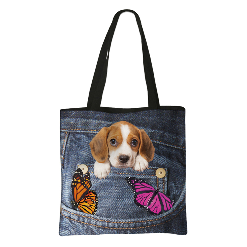 Grappige Zak Hond Boodschappentassen Huisdier Bulldog Teckel Beagle Schnauzer Honden Draagtas Grote Capaciteit Opbergtas Vrouwen Handtas: L / Black