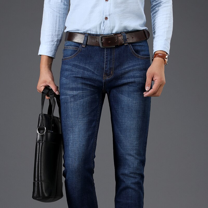 Sulee merk heren skinny jeans stretch klassieke blauwe slanke merk jeans heren broeken plus maat 38 40
