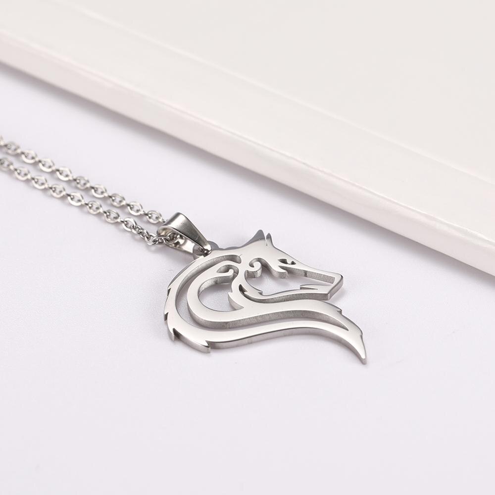 Skyrim Amulet Wolf Animal Necklaces Stainless Steel Cutout Wolves Pendant Chain Necklace Women Mujer Jewelry