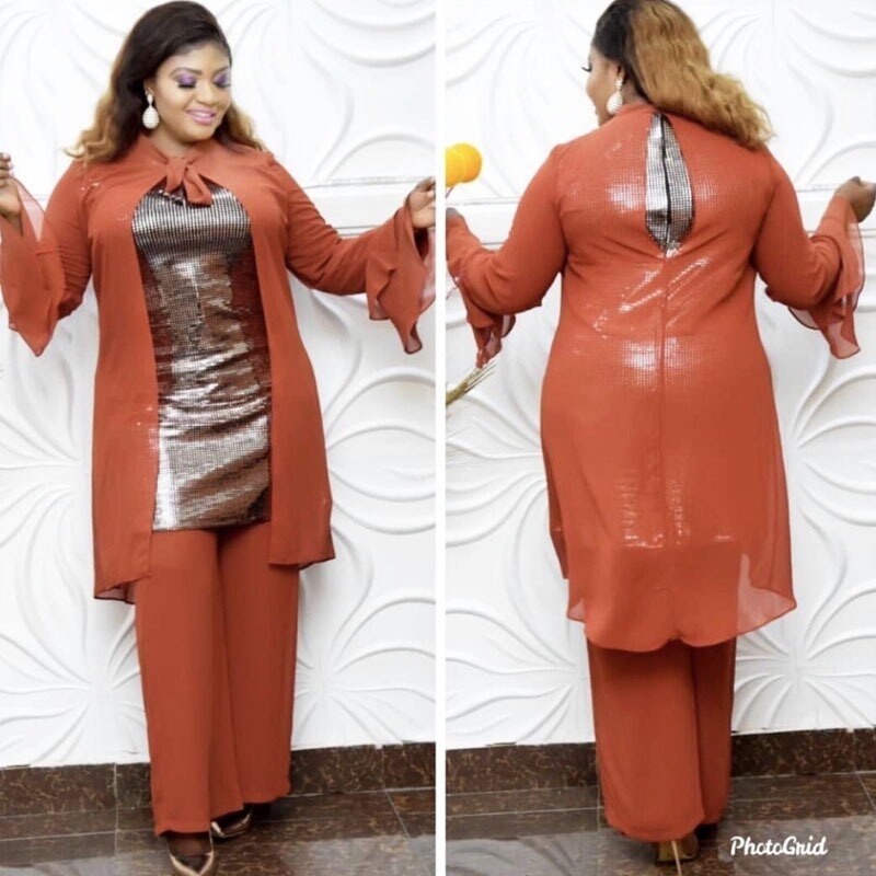 2 Piece Sets African Sets For Women Sequined African Elastic Bazin Baggy Pants Rock Style Dashiki Long Sleeve Famous Suit Lady