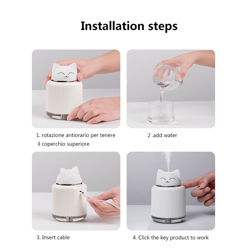 Eloole 300ml usb mini kattenbeer luchtbevochtiger ultrasone aroma-olie diffuser led-licht mistmaker luchtbevochtigers voor thuis en in de auto