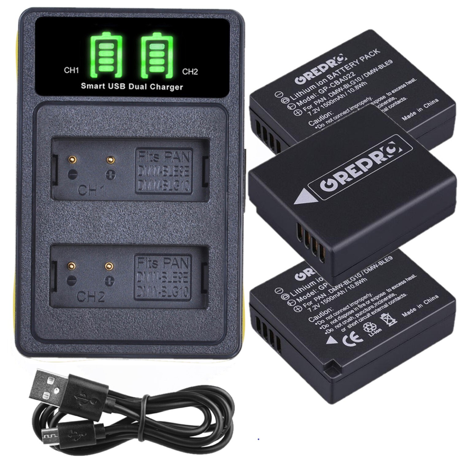 Batterie et chargeur pour Panasonic Lumix DMC TZ100 TZ80 TZ90 GX80 GX9 GX7 LX100 Mark II, 1500mAh, DMW-BLG10 DMW BLE9 BLE9E BLG10: 3Battery 1Charger