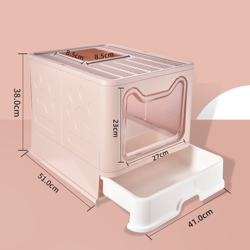 Foldable Cat Litter Box with Lid Enclosed Cat Potty Top Entry Anti-Splashing Cat Toilet Easy To Clean Load Bearing 10kg: Pink