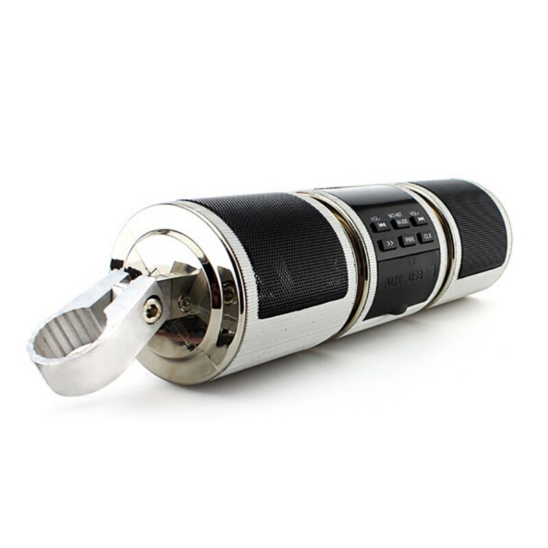 Reproductor de música de moto FM Radio Bluetooth motocicleta impermeable manillar Audio amplificador estéreo sistema de altavoz MP3 USB 12V: silver