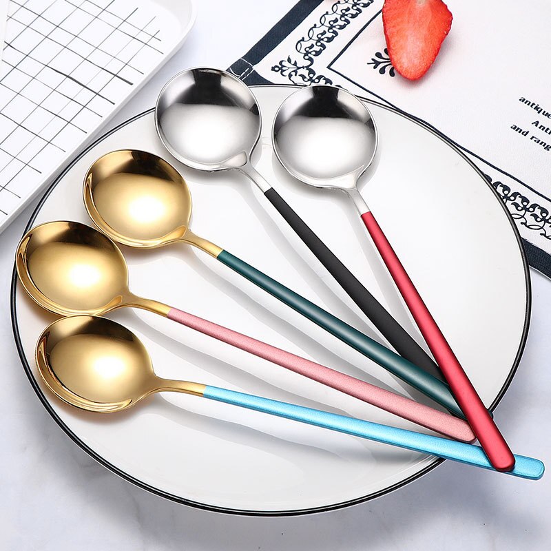 Ensemble de cuillères à thé à Long manche en or, 3 pièces, cuillères à thé en acier inoxydable de alimentaire, pour Dessert, café et crème glacée, accessoires de cuisine