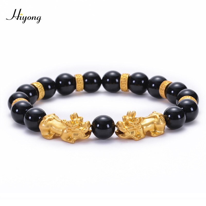 Feng shui preto obsidian grânulos pulseira de alta qualidade pixiu riqueza pulseiras para homens charme buda liga jóias: Fengshui bangle7