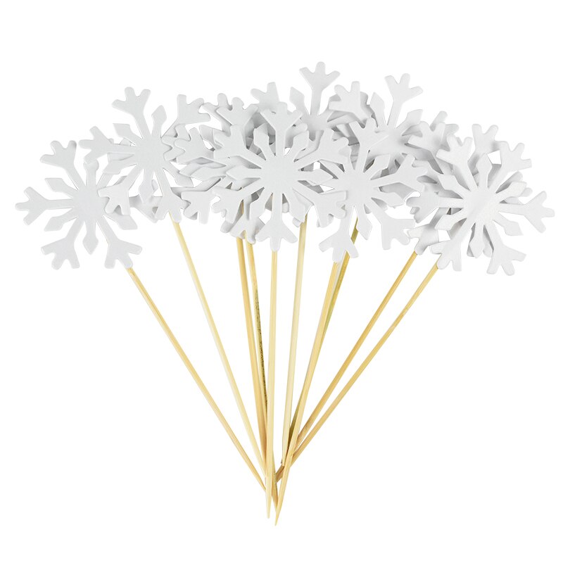 50 stuks sneeuwvlok cupcake toppers taartvlaggetjes voor kerstversiering, bruiloft, verjaardag, babyshower benodigdheden: S01