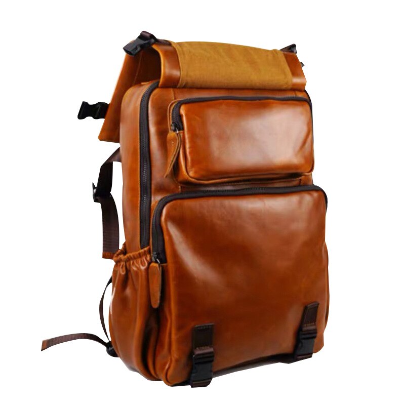 retro pu shoulder bag personality large capacity schoolbag men trend solid color business backpack