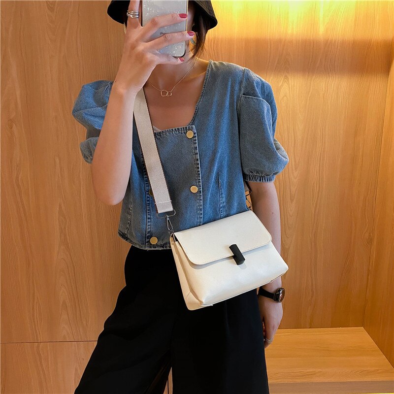 Dames Tas Kleine Tas Zomer Mode Brede Band Schouder Tas Alle-Match Kleine Vierkante Tas