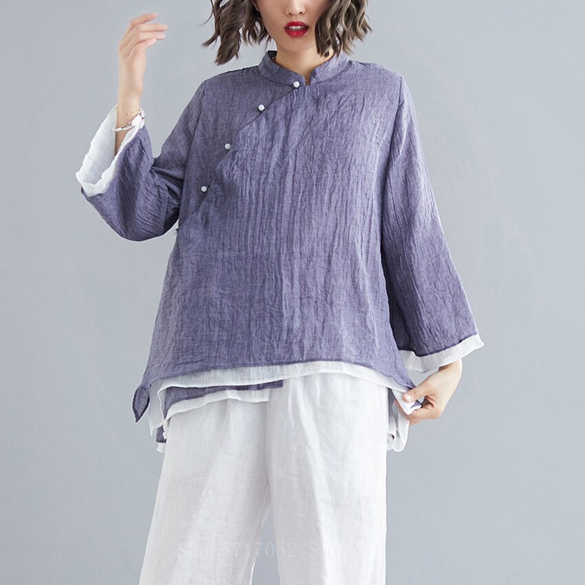 Ropa tradicional china para mujer, traje Tang de gasa de Tai Chi, Top de traje femenino, camisa de lino de Kung Fu, Blusa de manga larga, Top Qipao