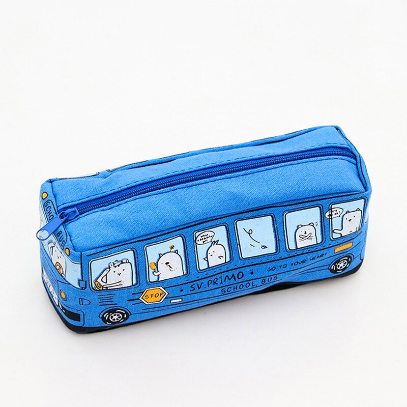 Large Canvas Pencil Case Popular School Bus Zipper Pencil Box For Stationery Organizer School Supplies Durable Pen Bag For Kids