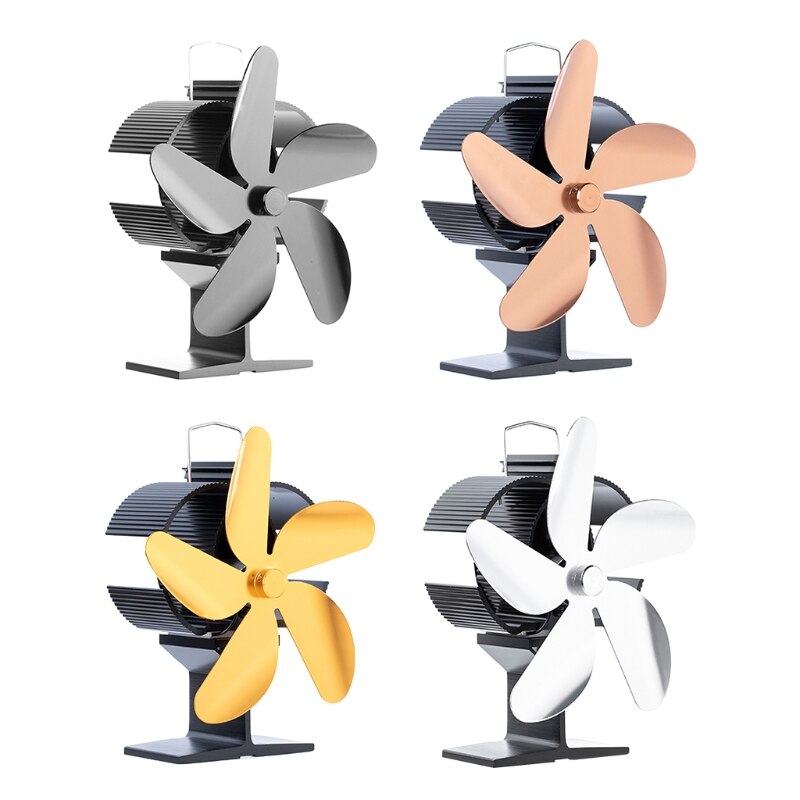 L38C 5 Blades Stove Fireplace Fan Silent Flue Pipe Fireplace Fan Eco-friendly Heat Powered Stove Fan for Gas Pellet