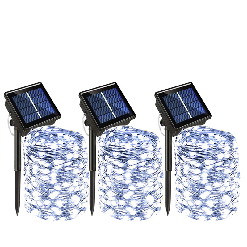 Guirnalda de luces LED solares para exteriores, guirnalda de decoración de jardín impermeable, 8 modos, alambre de cobre, luz para Calle, Patio, navidad: Color blanco cálido / 350 W