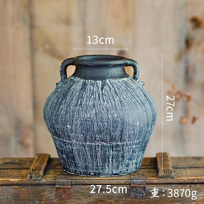 Maceteros antiguos de cerámica desgastada, jarrones de arcilla rústica para decoración de balcón, adornos prácticos de escritorio de oficina sin tiempo: Gris claro