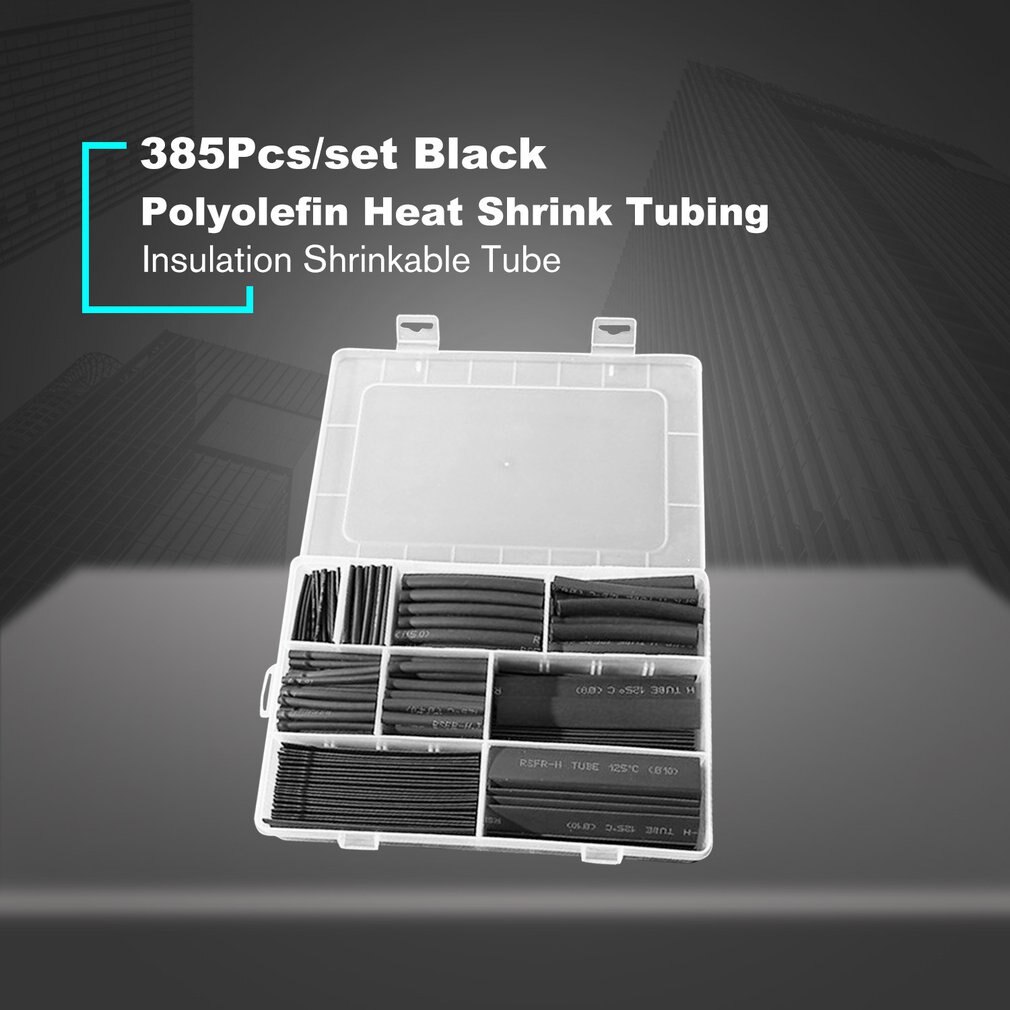 385 Pz/scatola Poliolefina Shrinking Tubi Assortiti Isolato Guaina Set di Calore Tubo Termoretraibile Wrap Filo di Calore Tubo Termoretraibile