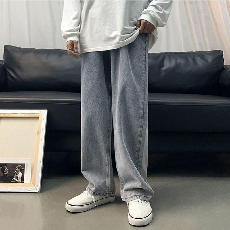 Men Jeans Plus Size 3XL Solid Loose Wide Leg Denim Trousers Male Baggy Harajuku Causal Simple Korean Style All-match Spring Chic