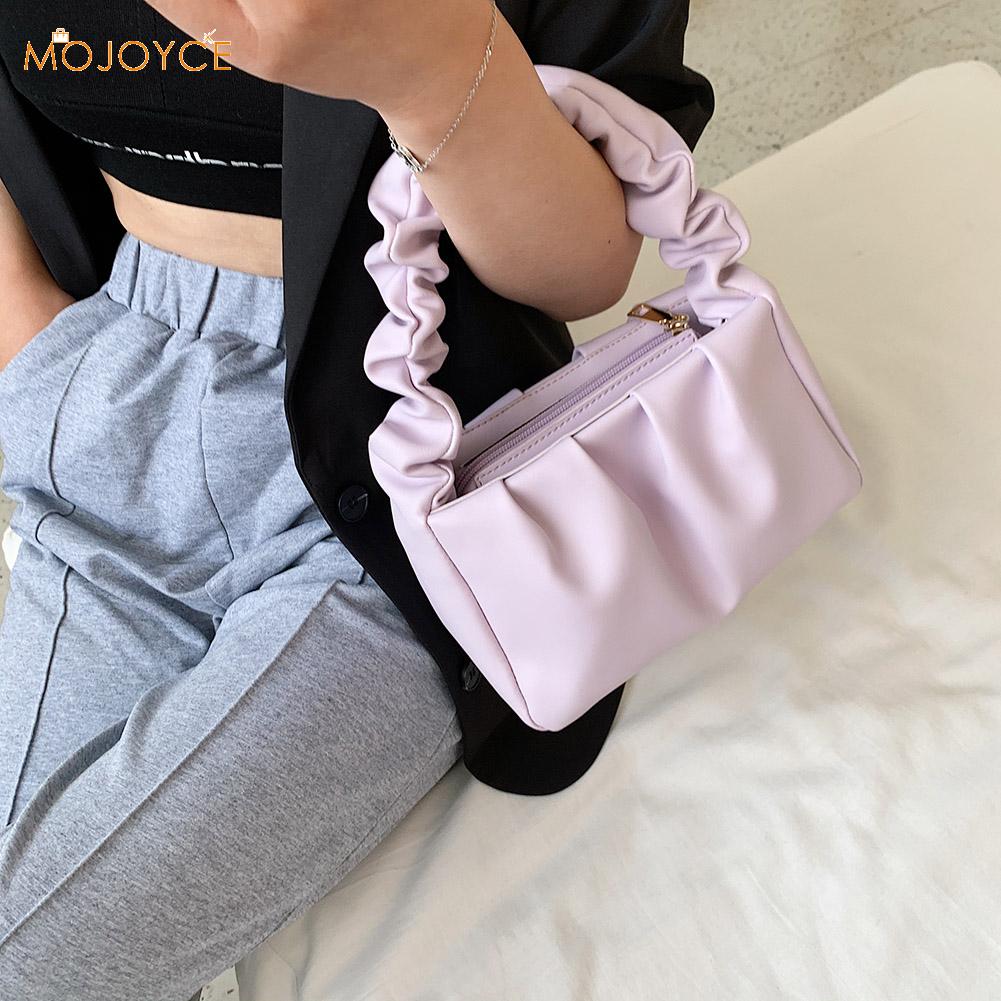 Pleated Ruffle Shoulder Handbags Women Ladies Shoulder Bag Handbags Retro Leather Female Travel Clutch Pouch