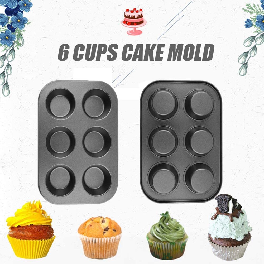 6 Cavity Non-Stick Cupcake Baking Tray Carbon Steel Muffin Tray Cake Mold Biscuits Muffin Pan Pastry Baking Tools DIY Bakeware