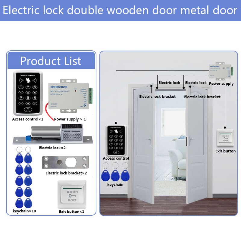 Door Access Control System Kit RFID Access Control Keypad + Power Supply + Electric Magnetic Lock Bolt Strike Locks + 10pcs Keys: Kit5