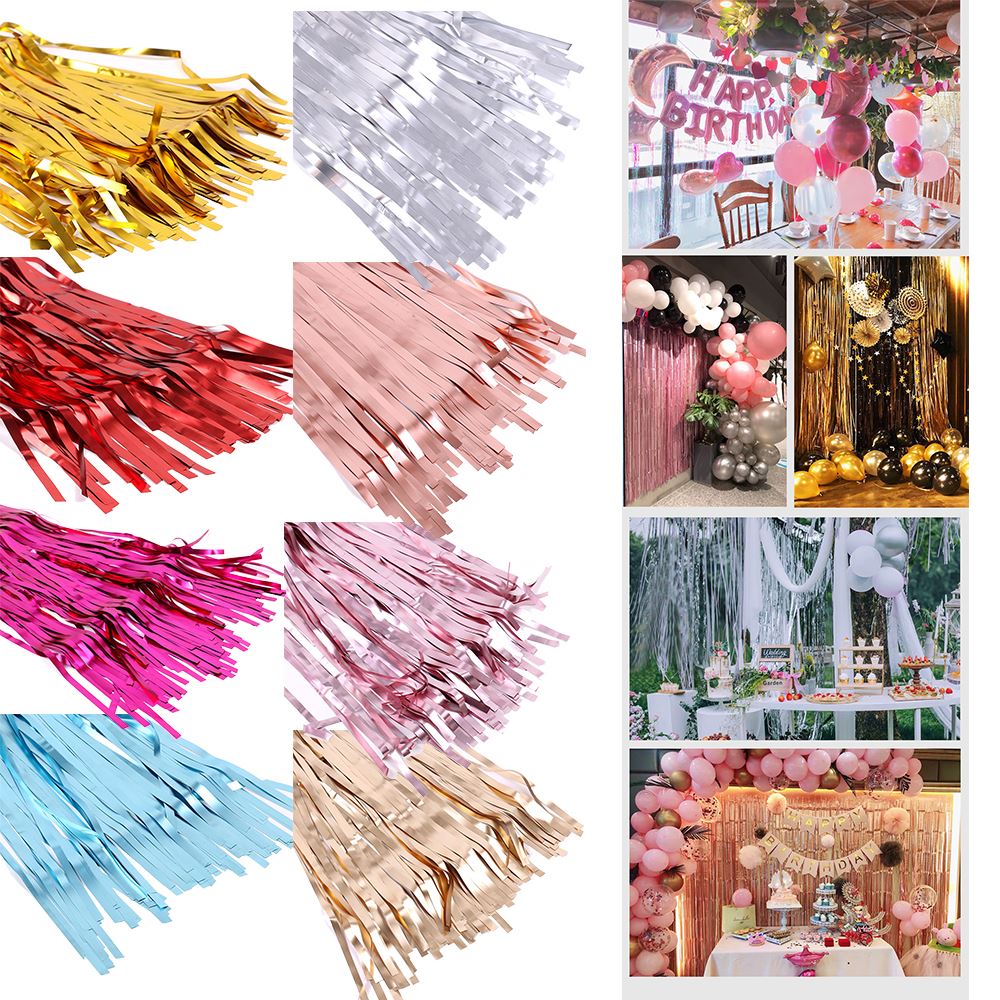 2M Party Backdrop Curtains Glitter Gold Tinsel Fringe Foil Curtain Photozone Birthday Wedding Decoration Adult Anniversary Decor