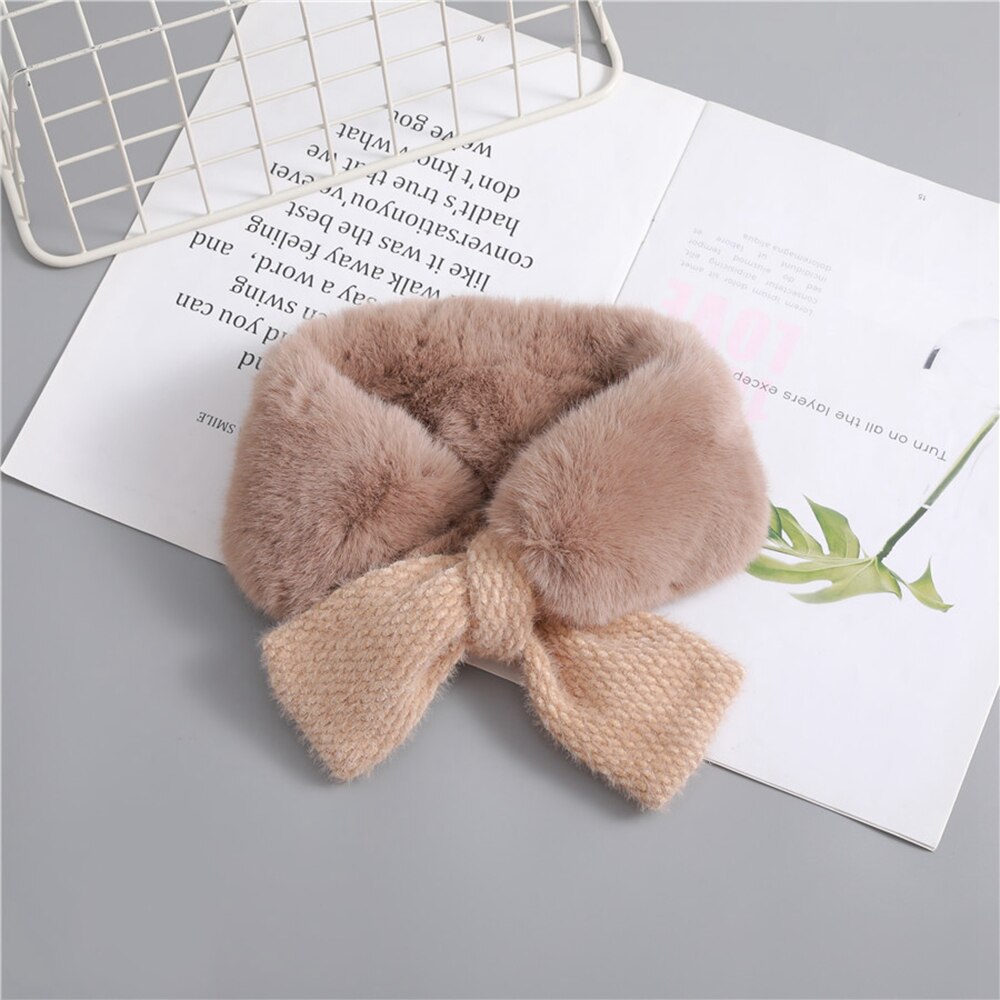 Neue Winter Baby Mädchen Pelz Warme Halstuch Bowknots Kragen Kleinkinder Kinder Patchwork Kreuz Schals: khaki