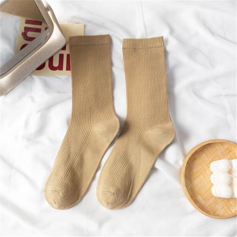 Women Japanese Korea High School Girls High Socks Loose Solid Colors Double Needles Knitting Cotton Long Socks: WZ020-17