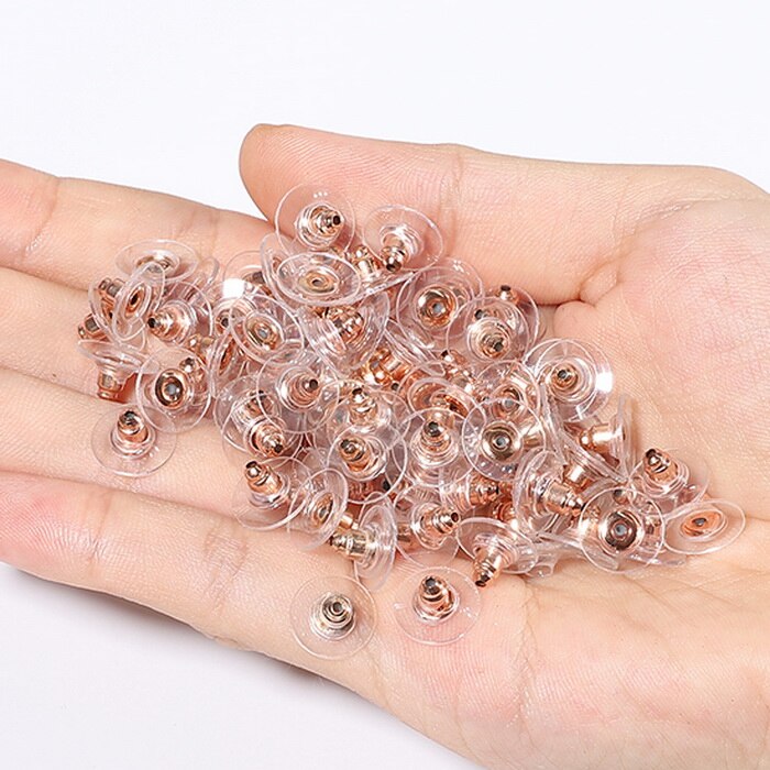 50 stücke DIY Handwerk Zubehör Silizium Zucht Ohrring Zurück Stopper Ohr Beitrag Nüsse Schmuck Erkenntnisse Komponenten Gold und Silber: Rose Gold