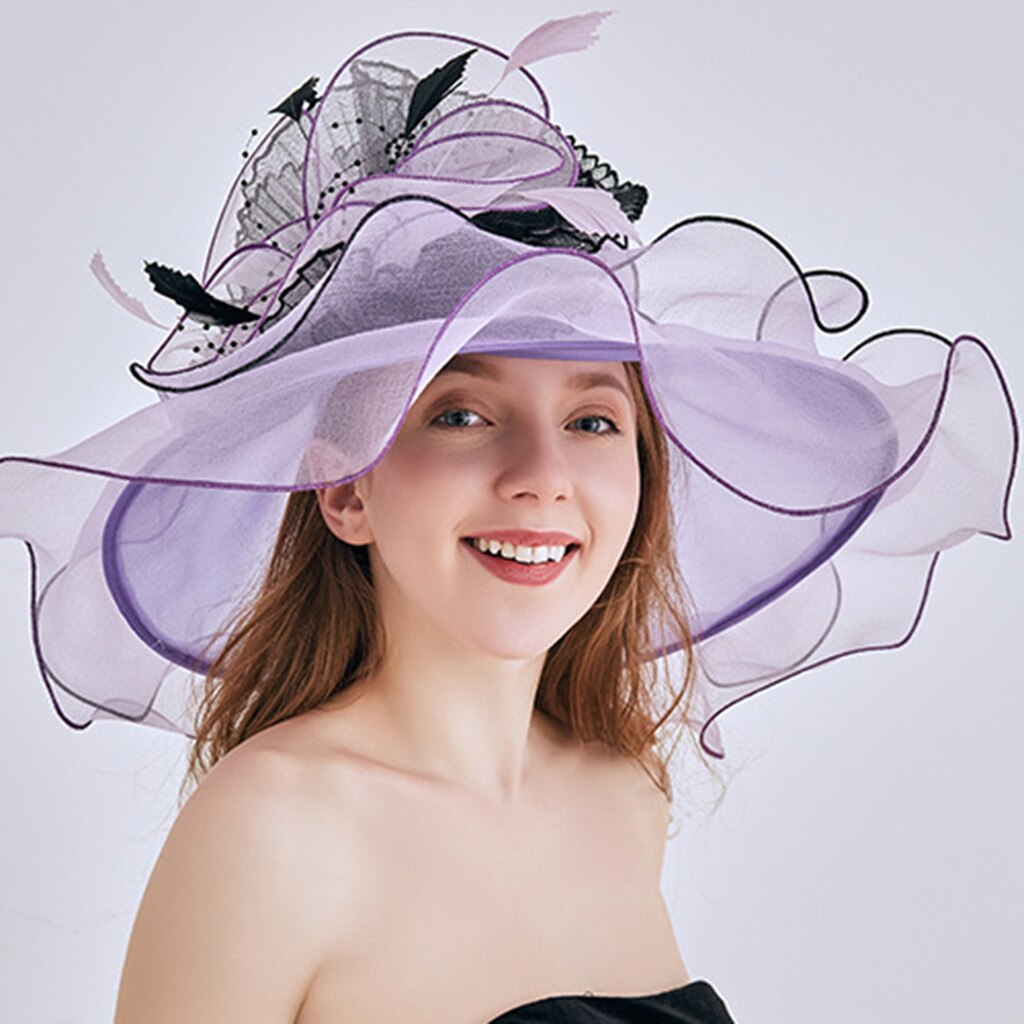Kirche Kappen Hüte Frühling Sommer Gittergewebe Kappen Für Frauen Damen Blume Kunstseide Große Breite Elegante Sonne Hüte Headwear # g3