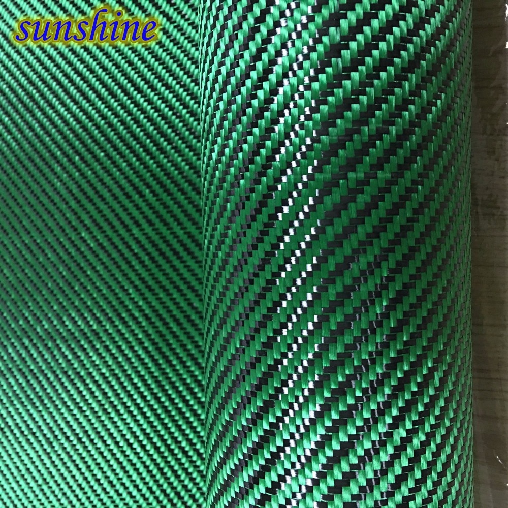 Green Carbon Aramid Fiber Hybrid Fabric Cloth 3K Carbon Fiber Green Aramid Fiber 190gsm 0.2mm Thickness