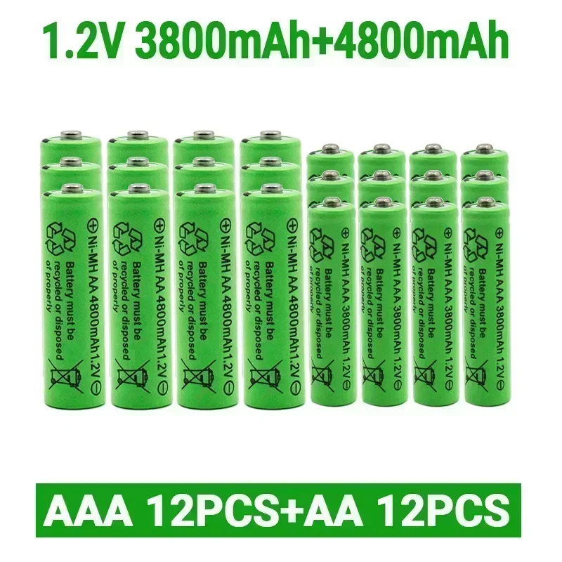 Batterie ricaricabili NI-MH da 1,2 V AA 4800 mAh + batteria ricaricabile NI-MH da 1,2 V AAA 3800 MAh