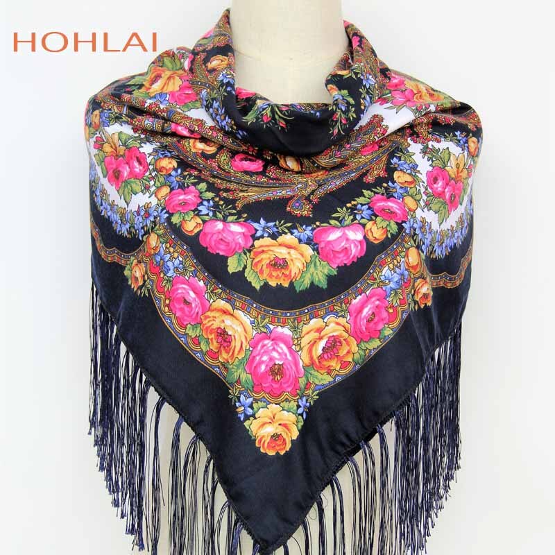 ¡Novedad de ! Bufandas cuadradas cálidas de para mujer, chales de niña estampados con borlas para invierno y otoño, bufanda de Manta: Azul marino