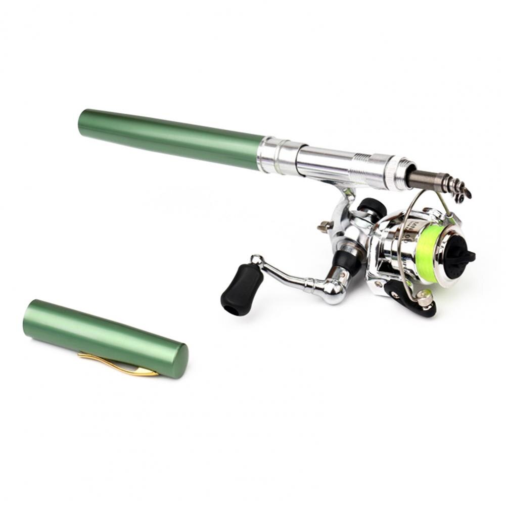 1.6m Outdoor Portable Pen Shape Telescopic Mini Fishing Pole Rod with Metal Spinning Reel Wheel Winter Fishing Rod Tackle Set: Green  