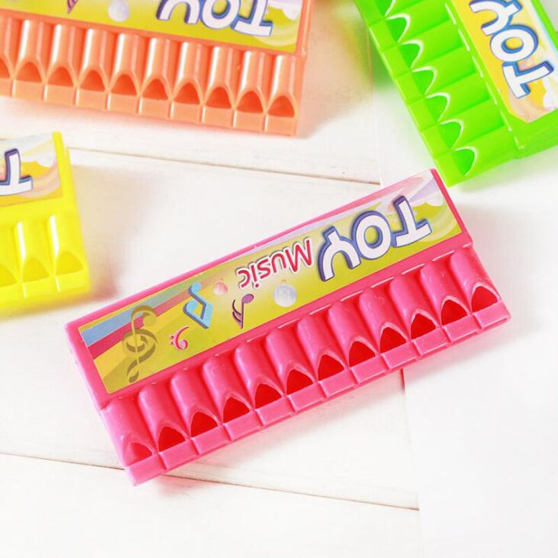 10 stuks / partij kinderen plastic speelgoed mini mondharmonica cartoon mondharmonica spelen klein muziekinstrument speelgoed