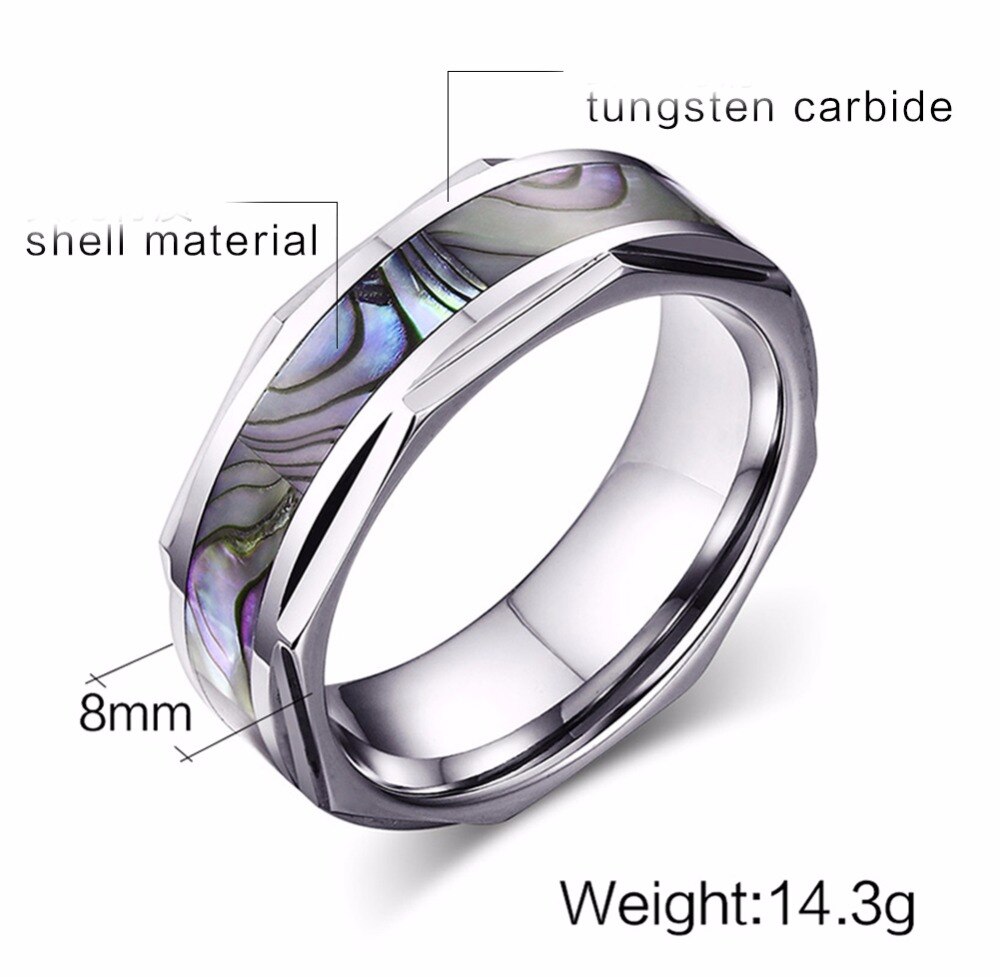 Mprainbow anéis dos homens carboneto de tungstênio abalone concha inlay noivado anel de banda de casamento para homens moda jóias anel masculino