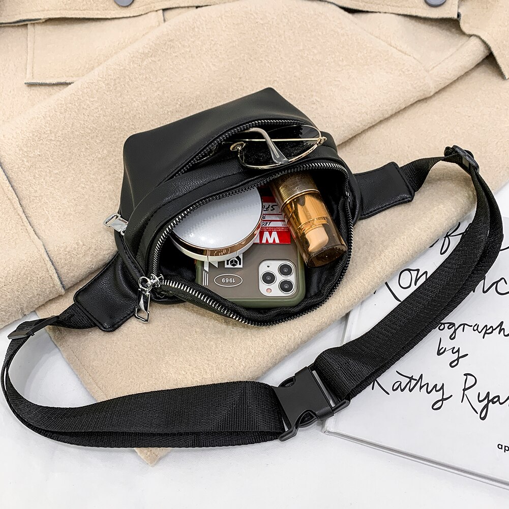 Borsa a tracolla in tinta unita moda donna PU cerniera in pelle marsupio borsa a tracolla borsa da viaggio giornaliera da donna 2021